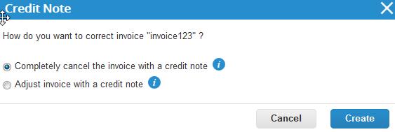 In the appearing Credit Note popup, select the reason for your credit note.