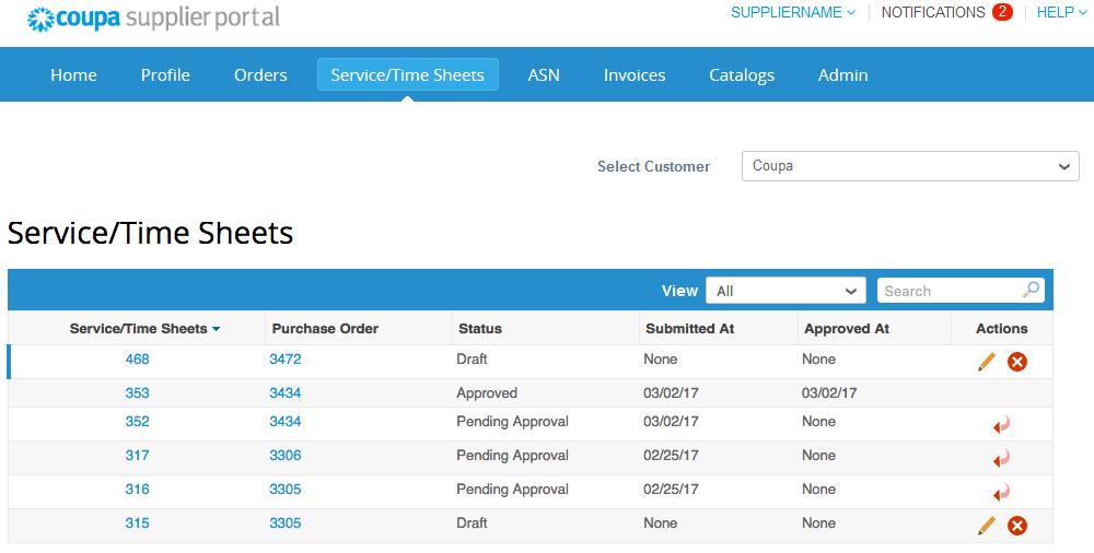 Work with the CSP View and Manage Service (Time) Sheets You can view, create, edit, and submit service/time sheets against purchase orders (POs).