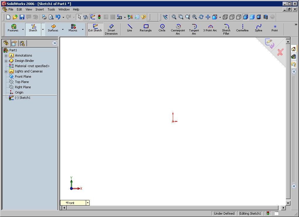 Appearance of the sketching environment of Solid Works is shown in Figure D. Figure( D ): Screen display in sketcher environment 9.