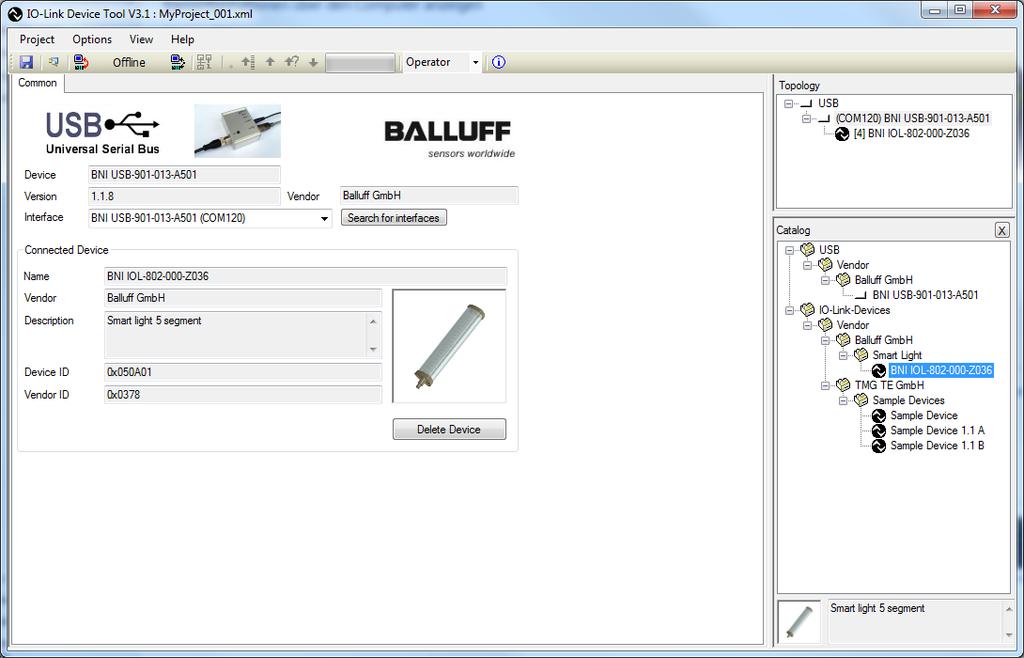 Selecting the IO-Link device Fig. 3-9: Selecting the IO-Link device. Select the IO-Link device in the "Catalog" area.