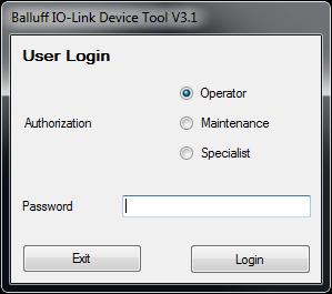 Balluff Network Interface USB IO-Link Master, BNI USB-901-013-A501 Entering a password The Main window Fig. 3-3: Entering a password in the "User Login" window.