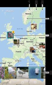 View all videos saved on your device 5 View your photos on a map or in Globe view 6 View your favorite photos and videos 7 View photos and videos on other devices in the same network 8 Open the