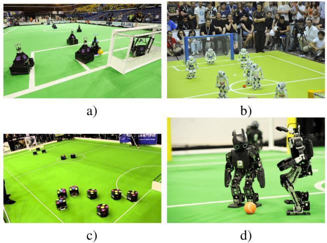 weight of the robots. In SPL, all teams compete using the same robotic platform, a humanoid NAO built by Aldebaran [2] and the games take place between teams of up to five NAOs.
