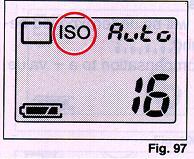 35. MANUAL FILM SPEED SETTING MODE [MODE 21] The Manual Film Speed Setting Mode is set when "ISO" is displayed, as shown in the illustration. (Fig.