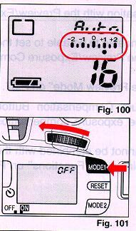 * When the exposure indicator is displayed as shown in the illustration, the exposure compensation has been set.