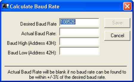 If the baud rate is not supported by the radio, the remaining text fields remain blank. An example of an acceptable non-standard baud rate is shown in Figure 6.