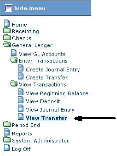 AFAS-Manual Transfers Viewing Transfers To inquire on a transfer, select View Transfer from the