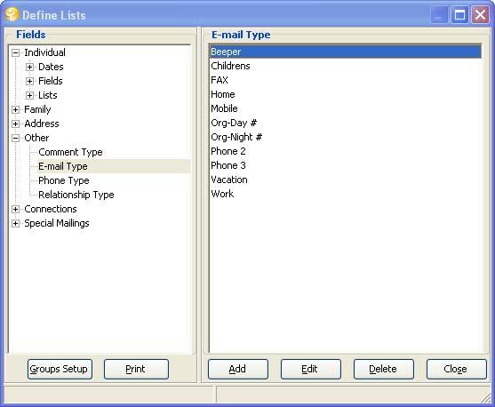 Define Lists E-mail Type records that currently display in the grid. If you view filter or search results, ACS only exports the records included in the results.