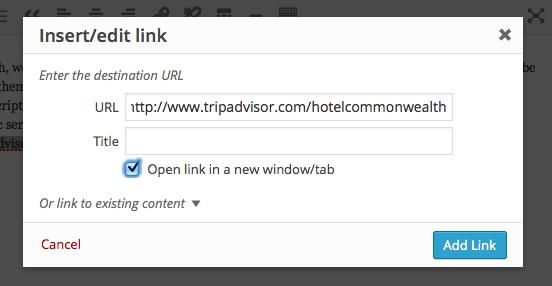 Link to either an external HTML page by typing in the URL in the URL field, or link to