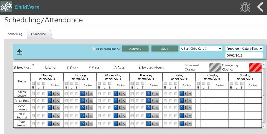12 In the attendance view, the export option includes a sub-menu to produce blank attendance tracking forms and some attendance reports and exports.
