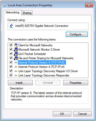 The Local Area Connection Properties window for the selected network adapter appears as shown in Figure 5.