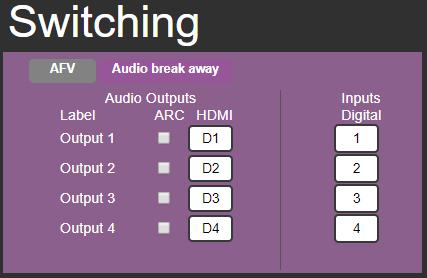Switching Audio in Breakaway Mode In breakaway mode, the HDMI embedded audio is switched separately from the video signal.