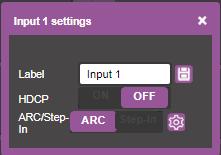 6. Click on the input 1 button and set to ARC mode. This input is now ARC-enabled.