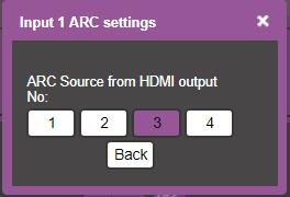 Click and set either output 1 or output 3 to set them as an ARC to input 1. 8. Click Back.