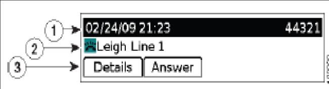 If not on a call, displays the extension text label and other information such as placed calls, missed calls and