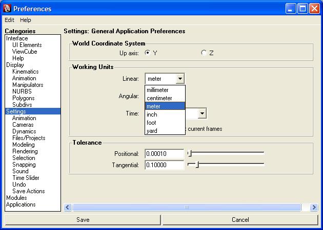 In Preferences window, choose Categories > Settings In the Working Units dialog box, select the Linear drop down-menu choose meter Preferences Dialog Box 2 Click the