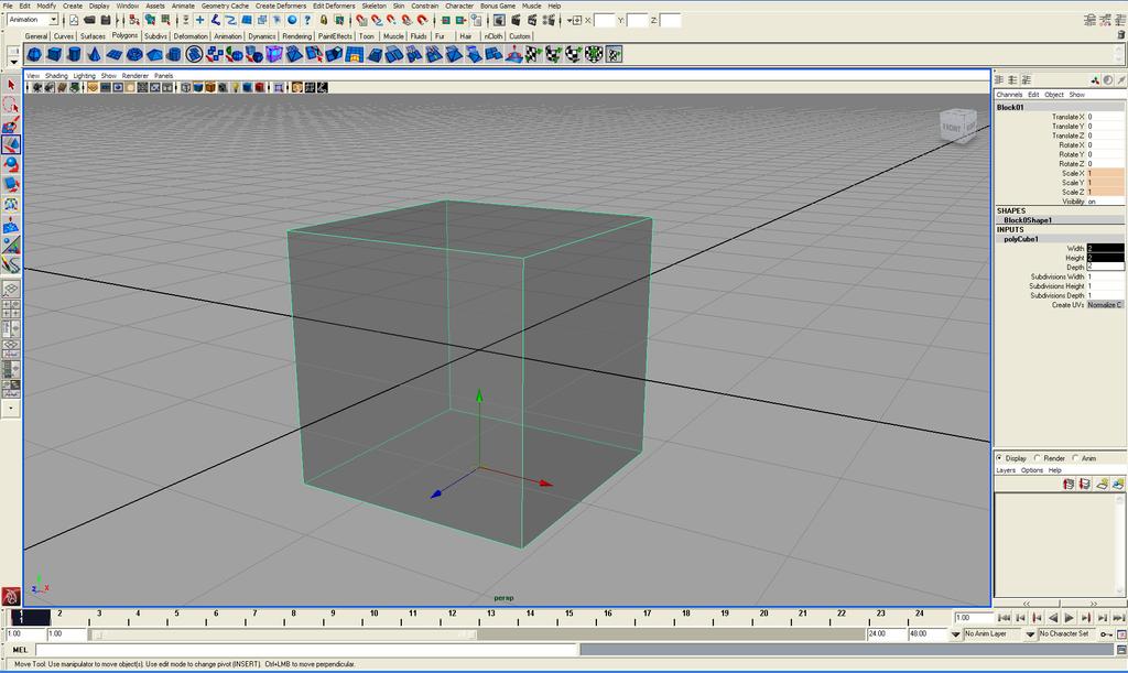 Pivot Moved to Center of Base 5 Now move the cube onto the grid by holding down the X key (Snap to Grids mode) and click dragging the mesh over the origin of the grid Save the scene Now the block is