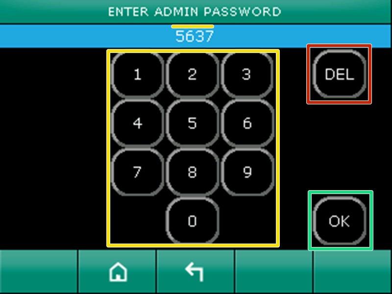 Enter Admin Password Menu appears Use the numbers to enter 4 digit