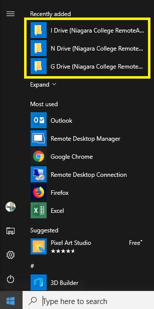 6. You have now successfully setup the connections for this computer. 7. Once your connections are available click the Start menu and choose one of the RemoteApp apps available as shown below.