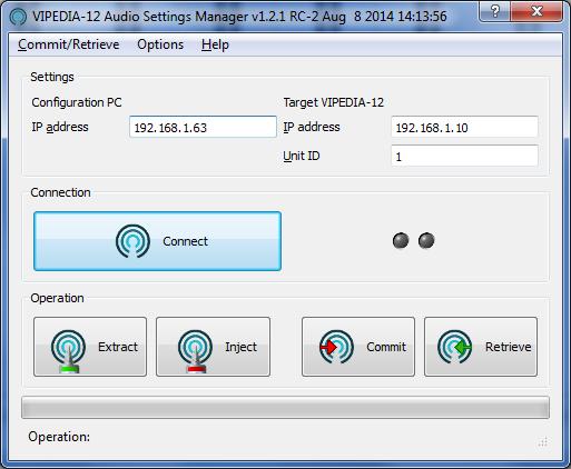 2. Configure the connection settings by overwriting the current values. Configuration PC: IP address: enter the Host PC IP address.
