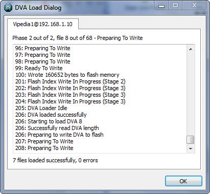 7. Enter the required load command: dva_load x y. Where: x indicates the number of DVA files to be loaded, up to a maximum of 68.
