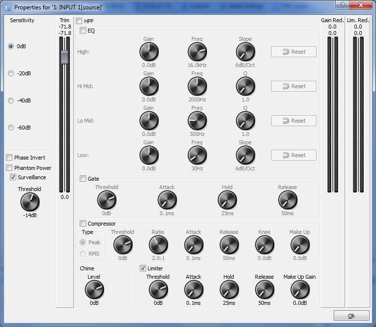 5.3.1.10 Configuring the Input Limiter The input limiter is a peak limiter that allows reduction of the input audio level when it exceeds a configurable Threshold.