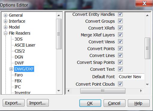 b. AutoCAD > Convert Cloud Turn this on so you can open a DWG and have Navisworks automatically