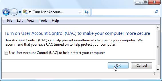 User Account Control (UAC) to make your computer more secure screen will display