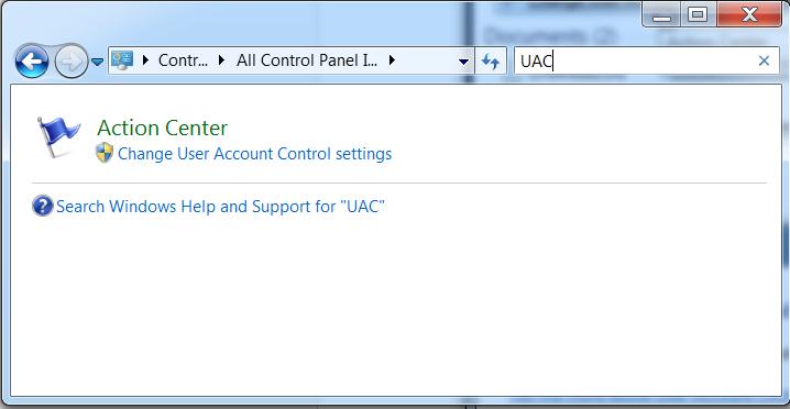 Go to Start Control Panel In the search type in UAC and press Enter on your keyboard Click on the option Change User