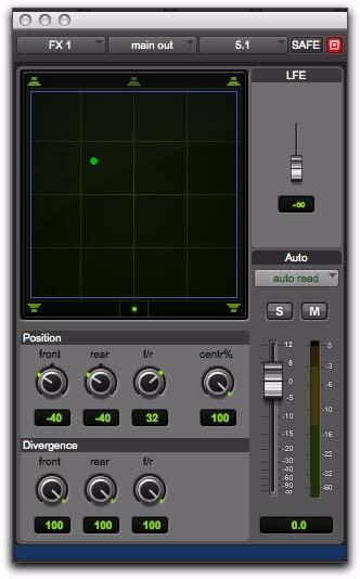Surround Panner Controls When assigned to tracks or paths with four or more channels, the Output window provides an X/Y Grid for surround panning.