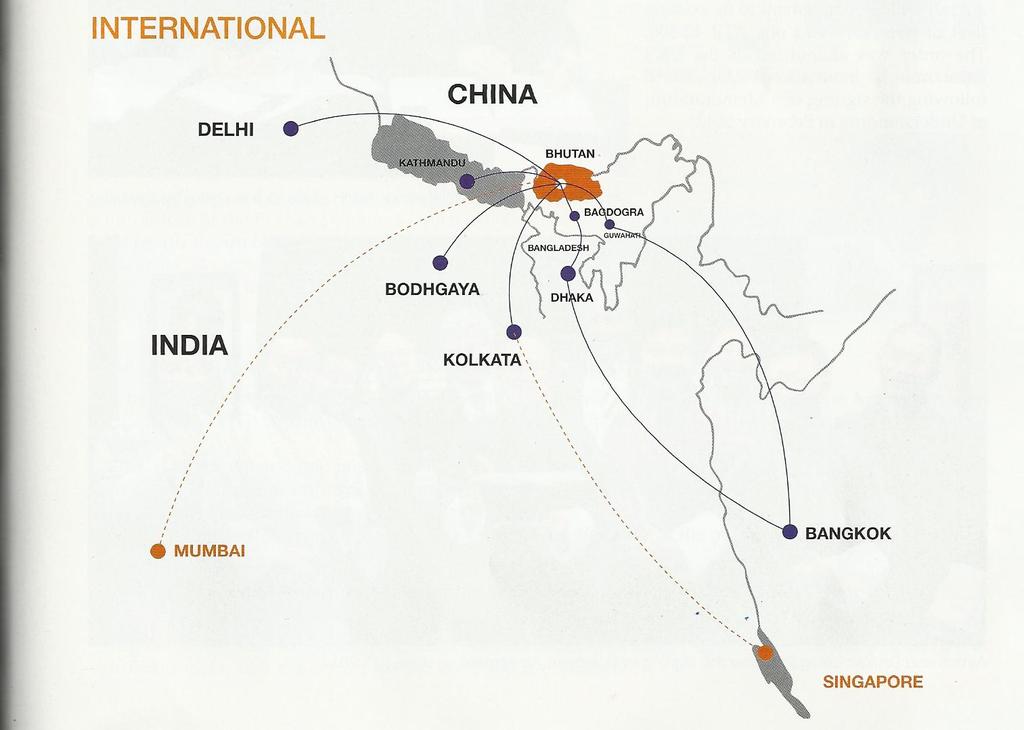 Air Connectivity Drukair Route Map Drukair is the national airline of Bhutan and it flies to the destinations given in the map above.