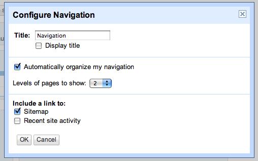 At this page you will be asked to 1) Deselect the Automatically organize my navigation button (below) 2) Name your navigational bar.