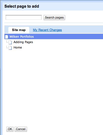 Select the page you wish to add to that navigational bar and click ok.