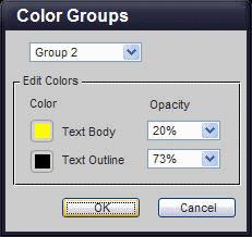 Preview Text font, style, position Color Group Text Body and Outline Color