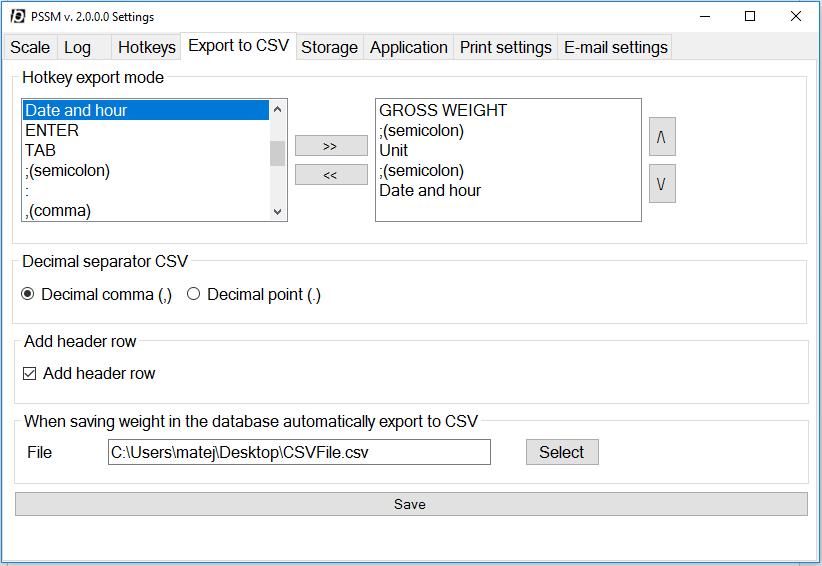 Determined a way for export data to a csv file Determine whether the decimal separator is a dot or a comma. Automatic export in the specified file.