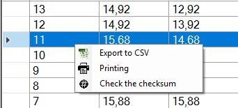 7. Edit, delete, print, export weightings On the control panel we can edit weightings. The data can be edited by double clicking on desired data in table.