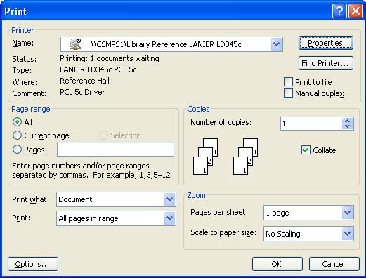 To print a selected area within an open file: Using the mouse, select (highlight) the range of data to print Click on Print Under
