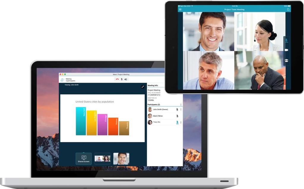 Meeting Virtual meeting room Everyone with UC-One has their own private and secure online meeting space where teams can participate in HD audio, video, messaging, and screen sharing collaboration.