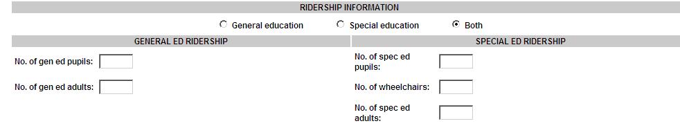 4. Provide Ridership Information 1. Select whether trip will have only GE, only SE, or both 2.