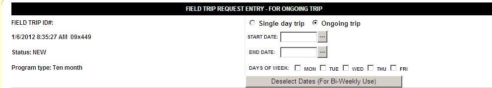Ongoing Trips Use this feature when you have planned trips at least 3 days each week to the same location Contact
