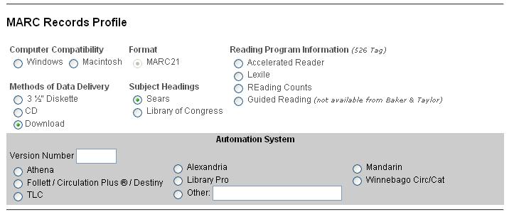 12. Next choose your Cataloging Options. The Office of Library Services recommends the pre-selected settings. These settings will be used unless you choose another option. 1.