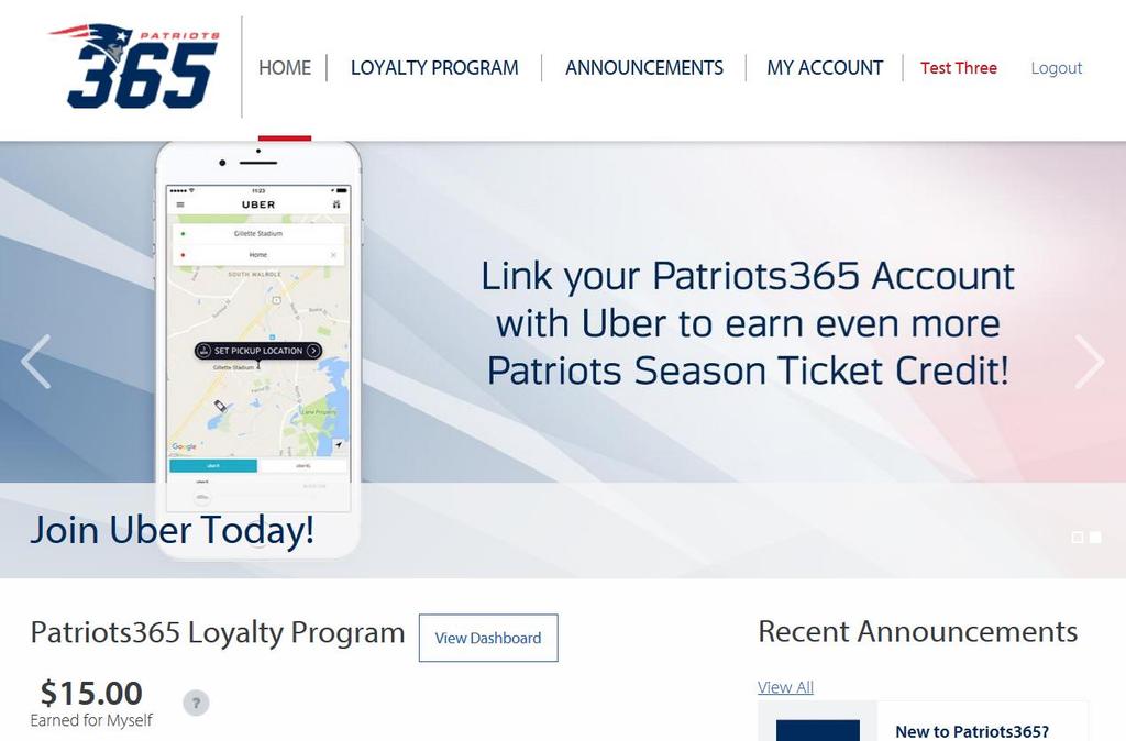 SIGN UP Become a Patriots365 Member Step 3: Home Page Click the View Dashboard