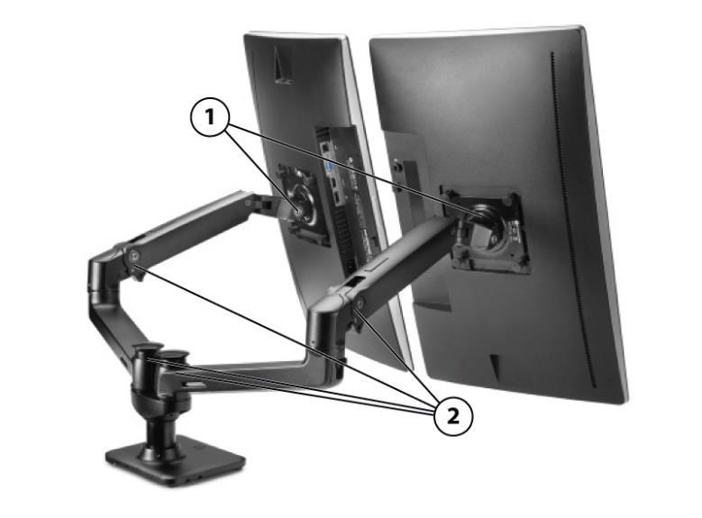 HP Hot Desk 2nd Monitor Arm - W3Z74AA 1. VESA display mounts 2. Dual-hinged 3. Dimensions (H x W x D) 24" Weight Packaged 5.5 lbs (2.5 kg ) Unpackaged 4.5 lbs (2.0 kg) Maximum Display Size 3.2-11.