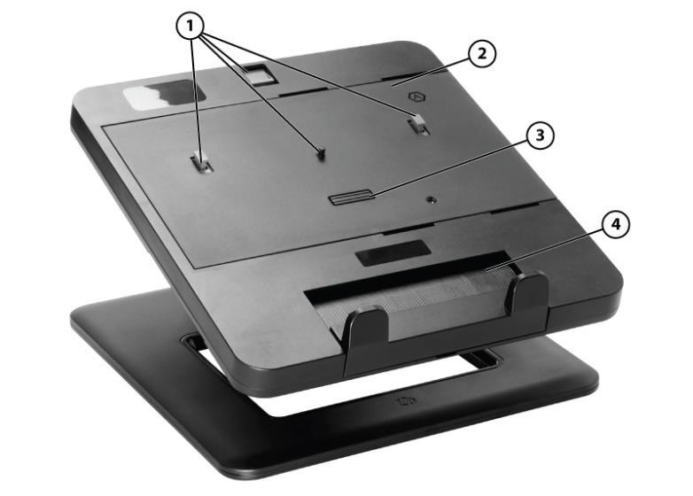 HP Dual Hinge II Notebook Stand E8F99AA 1. Docking posts 4. Adjustable shelf 2. Convertible platform 3.