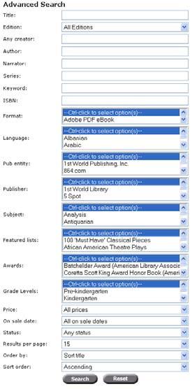 Step 2: Browse or search Locate a specific title quickly: Quick Search: Search on a creator's name, title, or ISBN.