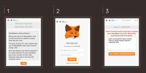 6 2. Setting up MetaMask Opening the MetaMask plugin will ask for a password, which you need to type in and obviously remember for future reference.