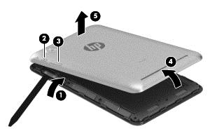 4. Remove the tablet cover (5) NOTE: The thermal material must be inspected, and if necessary, thoroughly cleaned from the surfaces of the system board and the tablet cover components each time the