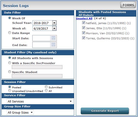 Session Logs This report allows Administrators to review all sessions created by