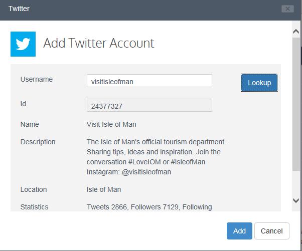 Description, Location and Statistic fields. Enter your Twitter username e.g. @visitisleofman 3.