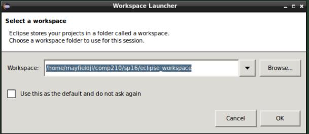 comp 210 notes 1: java program structure and eclipse 2 Figure 1: The Eclipse workspace selection window The first time you launch Eclipse you re greeted with a Welcome screen.